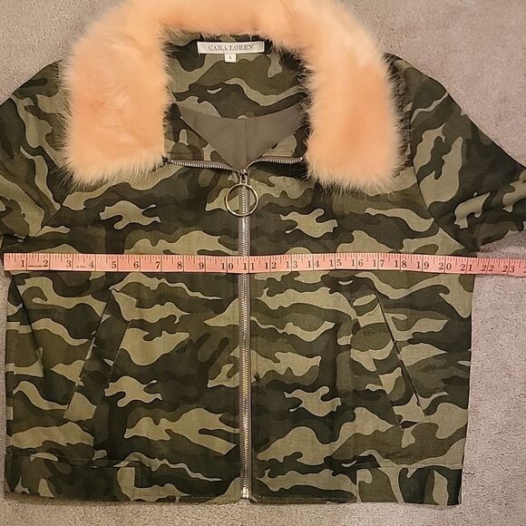 Cara Loren Camouflage Jacket with Pink Fur Collar Sz L - Picture 4 of 11